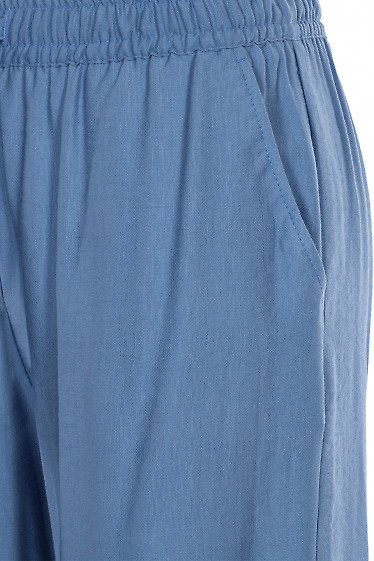 Брюки женские летние синие льняные с карманами. Деловая женская одежда фото