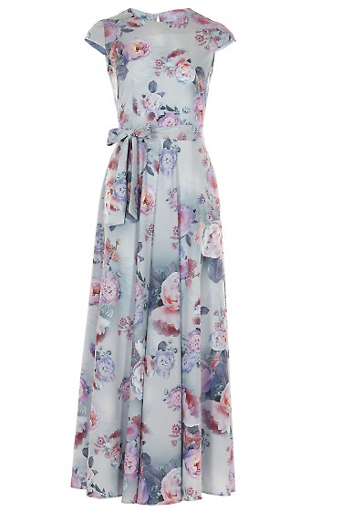 Сукня довга блакитна в квіти Діловий жіночий одяг фото