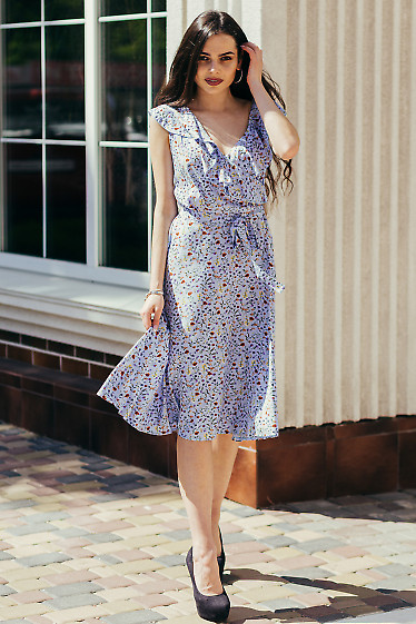 Платье штапельное голубое в мелкий цветочек. Деловая женская одежда фото