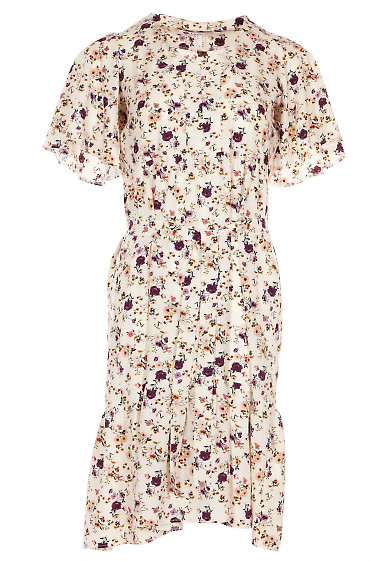 Платье молочное в сиренево-бежевый цветок. Деловая женская одежда фото
