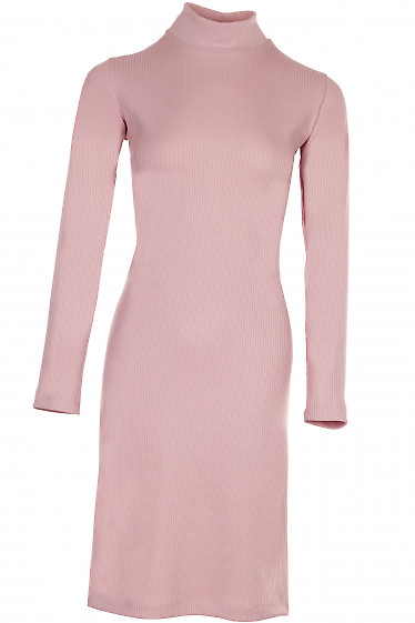 Платье трикотажное со стойкой розовое Деловая женская одежда фото